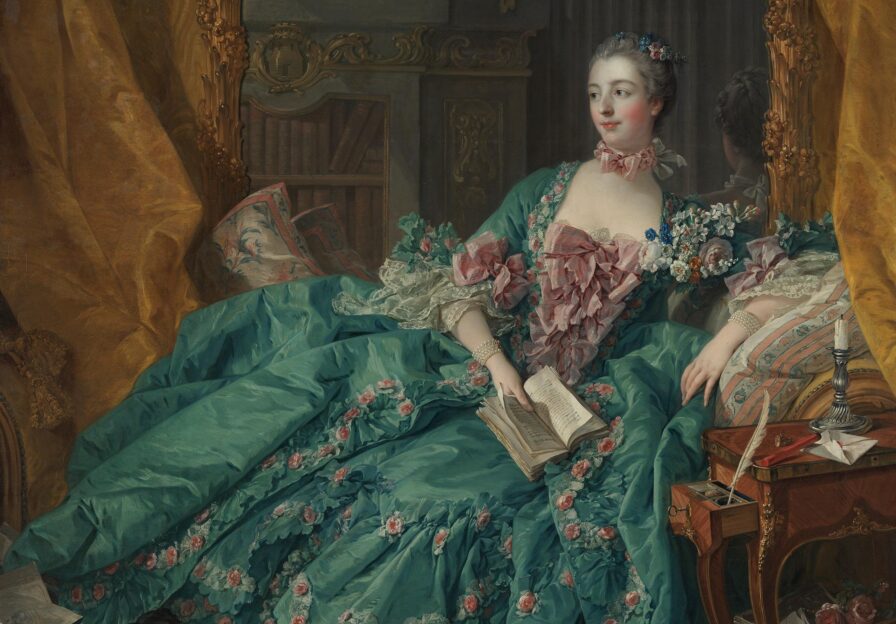 Die Abbildung zeigt ein Porträt der Madame de Pompadour, gemalt von François Boucher.