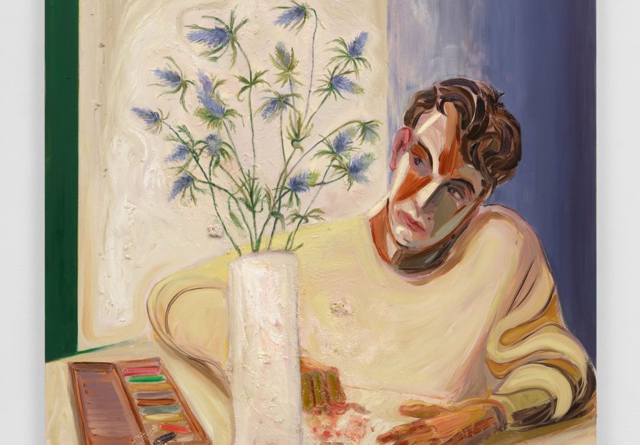 gemaltes Bild mit Frau und Blumen