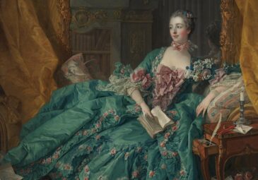 Die Abbildung zeigt den Ausschnitt eines Porträts der Madame de Pompadour, gemalt von François Boucher.