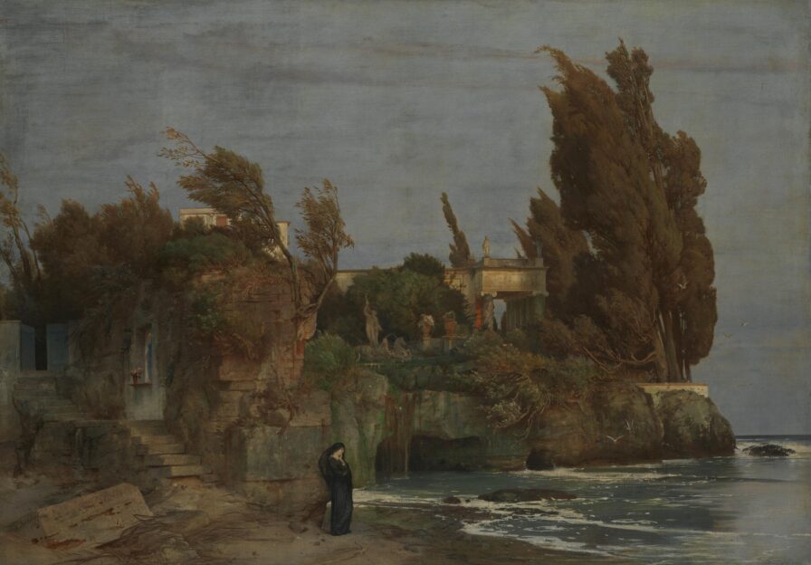Die Abbildung zeigt einen Ausschnitt des Gemäldes "Villa am Meer II" von Arnold Böcklin, das sich in der Sammlung Schack befindet.