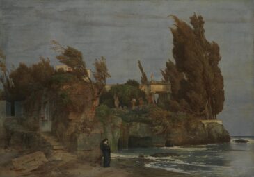 Die Abbildung zeigt einen Ausschnitt des Gemäldes "Villa am Meer II" von Arnold Böcklin, das sich in der Sammlung Schack befindet.