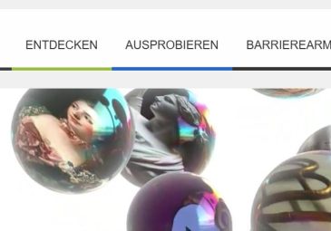 Zu Seifenblasen umgeformte Exponate vor weißem Grund, darüber Ausschnitt der Menüleiste.