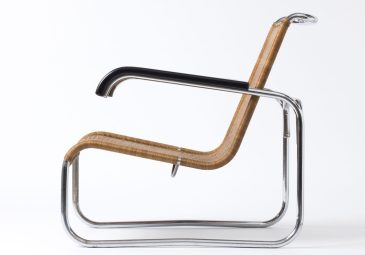 Freischwinger Armlehnsessel B35 aus Stahlrohr von Marcel Breuer.