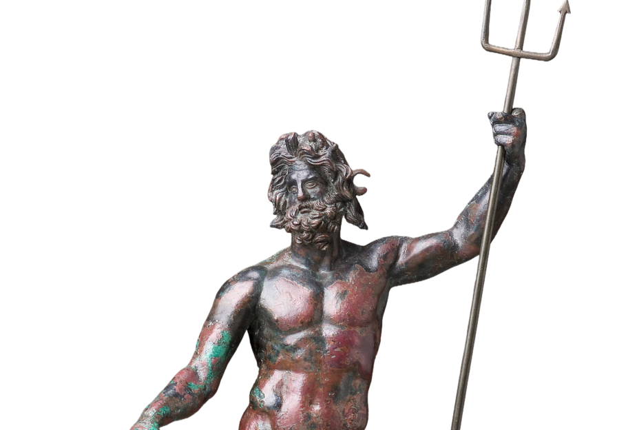 Bronzestatuette des Meeresgottes mit Dreizack