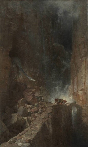 Arnold Böcklin, Drachen in einer Felsenschlucht, 1870, Bayerische Staatsgemäldesammlungen, Sammlung Schack München, CC BY-SA 4.0